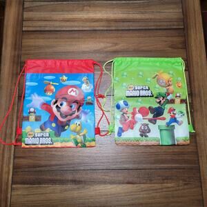 Set of 2 Super Mario Bros Drawstring Backpacks: Red & Green